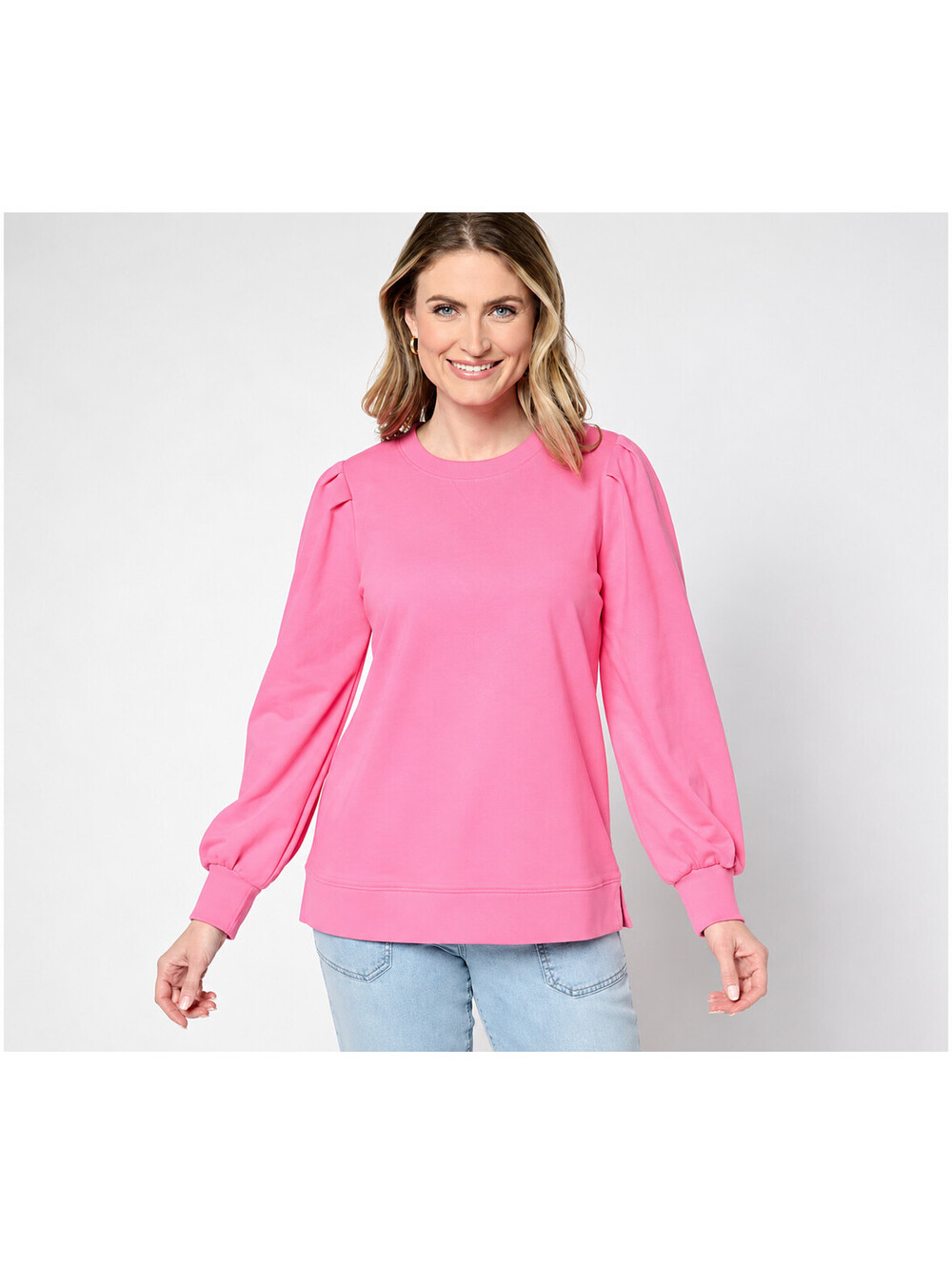 Belle by Kim Gravel Time to Relax Balloon Sleeve Sweatshirt Pink, Size Small
